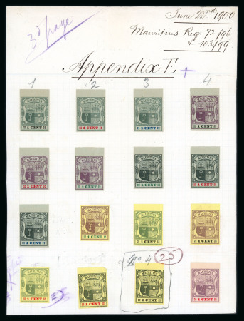 Stamp of Mauritius » 1900-05 Arms Issue (SG 138-155) 1900-05 Arms issue, De La Rue Appendix E sheets with 27 imperforate colour trials for the low values