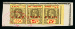 Stamp of Mauritius » Later Issues 1913-22 range of values comprising 12c., 25c (2), 50c., 1r. (2), 5r., 10r. and 2r 50c. in strips of three, each overprinted SPECIMEN and affixed to Madagascar UPU receiving authority ledger page pieces