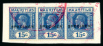 Stamp of Mauritius » Later Issues 1921-34 1c. to 20c. set of nine values in strips of three being the new issues made in 1926, each overprinted SPECIMEN and affixed to Madagascar UPU receiving authority ledger page pieces