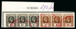 Stamp of Mauritius » Later Issues 1921-34 1c. to 20c. set of nine values in strips of three being the new issues made in 1926, each overprinted SPECIMEN and affixed to Madagascar UPU receiving authority ledger page pieces