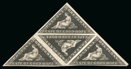 Stamp of South Africa » Cape of Good Hope 1853 1d Plate proof in Black. Block of four. Sound