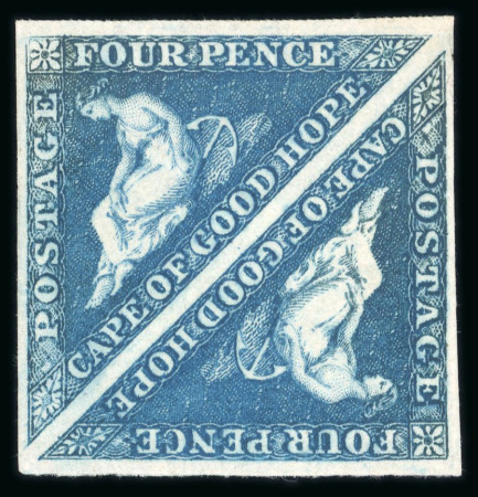 Stamp of South Africa » Cape of Good Hope 1853 4d plate proof in deep blue on blueté paper in a pair