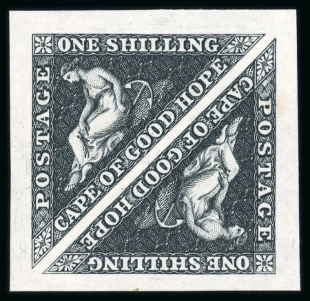 Stamp of South Africa » Cape of Good Hope 1857 1s black pair on wove paper card from the Crawford colour trials printed before 1857