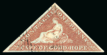 Stamp of South Africa » Cape of Good Hope 1853 1d pale brick-red on deeply blued paper, large to full margins all around, lovely rich colour, used
