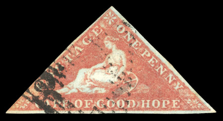 Stamp of South Africa » Cape of Good Hope 1853 1d deep brick-red on deeply blued paper, used