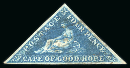 Stamp of South Africa » Cape of Good Hope 1853 4d deep blue on deeply blued paper, clear margins all around, used