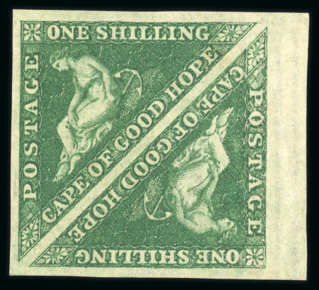 Stamp of South Africa » Cape of Good Hope 1855-63 1s deep dark green on white paper in mint marginal pair, part original gum