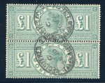 Stamp of Great Britain » 1855-1900 Surface Printed » 1887-1900 Jubilee Issue & 1891 £1 Green 1887-92 £1 green in used vertical pair