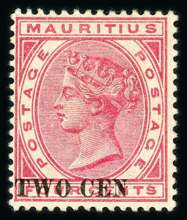 Stamp of Mauritius » 1883-91 Surcharges, Arms & Jubilee Issues (SG 112-35, 137) 1891 "Two Cents" surcharges, (type 32) on 1883-94 4c.carmine,