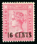 Stamp of Mauritius » 1883-91 Surcharges, Arms & Jubilee Issues (SG 112-35, 137) 1883 16c surcharge (type 28a) on 1879-80 17c rose, mint
