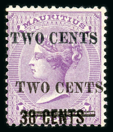 Stamp of Mauritius » 1883-91 Surcharges, Arms & Jubilee Issues (SG 112-35, 137) 1891 "Two Cents" surcharge (type 32) on 38c. on 9d.