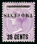 Stamp of Mauritius » 1883-91 Surcharges, Arms & Jubilee Issues (SG 112-35, 137) 1891 "Two Cents" surcharge (type 33) on 38c. on 9d.