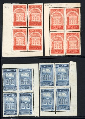 Stamp of Switzerland / Schweiz » Schweiz ab 1907 1924, 50 Jahre Weltpostverein 20Rp. und 30 Rp. mit weissem und gelbem Gummi 4er Block