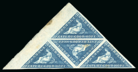 Stamp of South Africa » Cape of Good Hope 1863-64 4d Deep Blue mint marginal block of four, with margin showing complete "POSTAGE" watermark