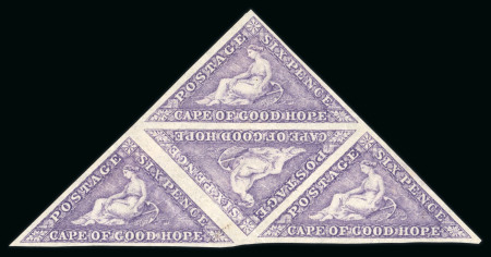 Stamp of South Africa » Cape of Good Hope 1863-64 6d Bright Mauve. Unused Triangular Block of