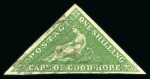 Stamp of South Africa » Cape of Good Hope 1863-64 1s bright emerald-green showing Stevenson's constant variety "I" vertical strike in first "L" of "SHILLING", used