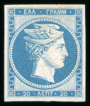 Stamp of Greece » Large Hermes Heads » 1861 Paris print 20 Lep blue on pelure paper mint. Some lack of gum