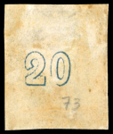 Stamp of Greece » Large Hermes Heads » 1861-62 First Athens Coarse Printing 20 Lep Prussian blue mint, with close margins on two