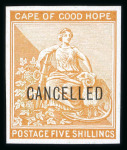 Stamp of South Africa » Cape of Good Hope 1872 Proof Seated Hope 5s Orange on thin glazed card