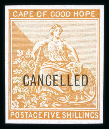 Stamp of South Africa » Cape of Good Hope 1872 Proof Seated Hope 5s Orange on thin glazed card