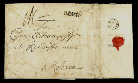 Stamp of Ireland » Postal History (Arranged alphabetically by County) 1723-1850 Group of 29 mostly stampless covers, showing a fine 1723 Dublin Bishop with deleted FREE