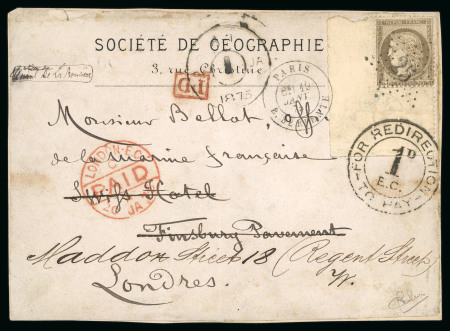Stamp of France » Lettres Classiques 1875, Cérès n°56 coin de feuille cachet "Contrôle TP" sur lettre