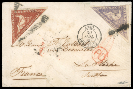 Stamp of South Africa » Cape of Good Hope 1860 CAPE TOWN to La Flèche, FRANCEThe mail was fully