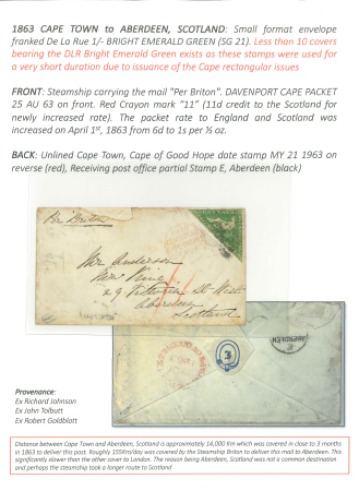 Stamp of South Africa » Cape of Good Hope 1863 CAPE TOWN to ABERDEEN, SCOTLANDSmall format envelope