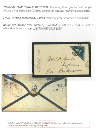 Stamp of South Africa » Cape of Good Hope 1864 Mourning Cover from Grahamstown to Bathurst franked with single of De La Rue 4d deep blue