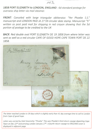 Stamp of South Africa » Cape of Good Hope 1858 PORT ELIZABETH to LONDON, ENGLAND6d (Slate Purple