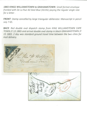 Stamp of South Africa » Cape of Good Hope 1865 KINGS WILLIAMSTOWN to GRAHAMSTOWNSmall format