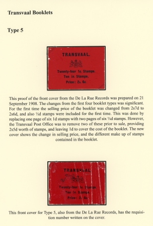 Stamp of South Africa » Transvaal » Booklets 1909 2/d. black on red (Type 5)Two proofs on the front