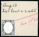 Stamp of South Africa » Transvaal » 1902-03 Watermark Crown CA » Die Proofs 1901-02 De La Rue striking book pieces, with head-only and 1/2d to £5 frame-only set of fourteen die proofs with additional 1s and 2s