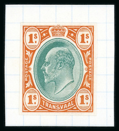 Stamp of South Africa » Transvaal » 1902-03 Watermark Crown CA » Imperforate Colour Trials Proposals for £1 and £5: 1/- in green and orange-brown