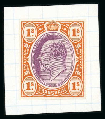 Stamp of South Africa » Transvaal » 1902-03 Watermark Crown CA » Imperforate Colour Trials Proposals for £1 and £5: 1/- in dull purple and orange-brown