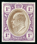Stamp of South Africa » Transvaal » 1902-03 Watermark Crown CA » Imperforate Colour Trials Proposals for £1 and £5: 1/- (2) with heads in brown and frames in olive-bistre and in dull lilac