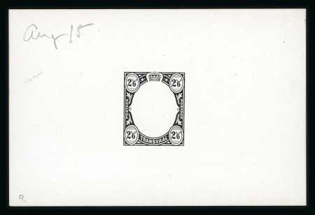Stamp of South Africa » Transvaal » 1902-03 Watermark Crown CA » Die Proofs 2/6d De La Rue die proof of the frame only in black on glazed card