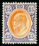 Stamp of South Africa » Transvaal » 1902-03 Watermark Crown CA » Issued Stamps  1902-03 Watermarked Crown CA 1903 £5 orange-brown