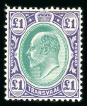 Stamp of South Africa » Transvaal 1902-03 wmk CA £1 and 1908 multi CA £1 on chalk-surfaced paper, fine mint (S.G. £675).