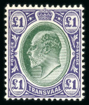 Stamp of South Africa » Transvaal 1902-03 wmk CA £1 and 1908 multi CA £1 on chalk-surfaced paper, fine mint (S.G. £675).