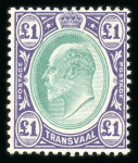 Stamp of South Africa » Transvaal 1902-03 wmk CA £1 and 1908 multi CA £1 on chalk-surfaced paper, fine mint (S.G. £675).