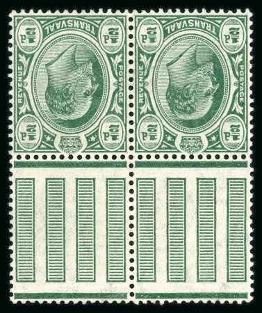 Stamp of South Africa » Transvaal » 1905-09 Watermark Multiple Crown CA Monocolours » Issued Stamps 1/2d green pair with inverted watermark variety in mint top marginal pair