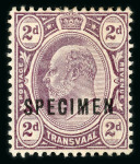 Stamp of South Africa » Transvaal » 1905-09 Watermark Multiple Crown CA Monocolours » Specimens 1905-09 Watermark Multiple Crown CA Moncolours Specimen