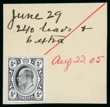 Stamp of South Africa » Transvaal » 1905-09 Watermark Multiple Crown CA Monocolours » Die Proofs ½d. and 1d. stamp-size in black on glazed card, both