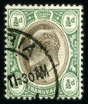 Stamp of South Africa » Transvaal » 1902-03 Watermark Crown CA » Specimens 1902-03 Watermark Crown CA ½d. used, 2 1/2d mint marginal pair and single overprinted “SPECIMEN”, all with watermark inverted variety