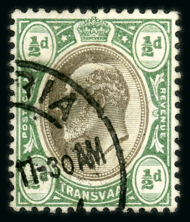 Stamp of South Africa » Transvaal » 1902-03 Watermark Crown CA » Specimens 1902-03 Watermark Crown CA ½d. used, 2 1/2d mint marginal pair and single overprinted “SPECIMEN”, all with watermark inverted variety