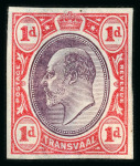 Stamp of South Africa » Transvaal » 1902-03 Watermark Crown CA » Imperforate Colour Trials Appendix C: 1d. (2) with heads in dull purple and frames in green and in red