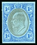 Stamp of South Africa » Transvaal » 1902-03 Watermark Crown CA » Imperforate Colour Trials Appendix C: 1d. (3) with heads in grey-black and frames in olive-brown, blue on blue and vermillion on red