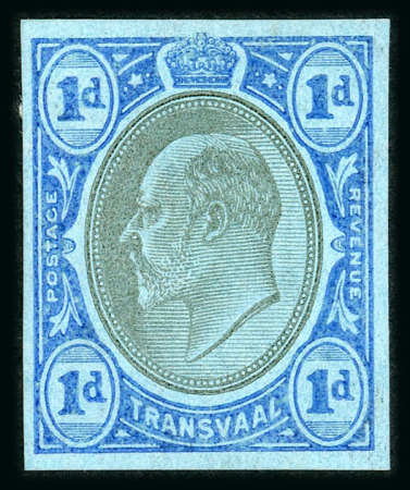 Stamp of South Africa » Transvaal » 1902-03 Watermark Crown CA » Imperforate Colour Trials Appendix C: 1d. (3) with heads in grey-black and frames in olive-brown, blue on blue and vermillion on red