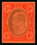 Stamp of South Africa » Transvaal » 1902-03 Watermark Crown CA » Imperforate Colour Trials Appendix C: 1d. (3) with heads in grey-black and frames in olive-brown, blue on blue and vermillion on red